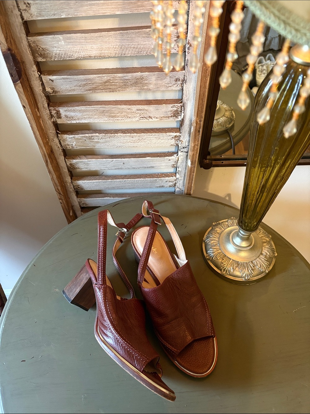 Clark’s Women's Brown Leather Slingback Block Heel Sandals w/ Ankle Wraps